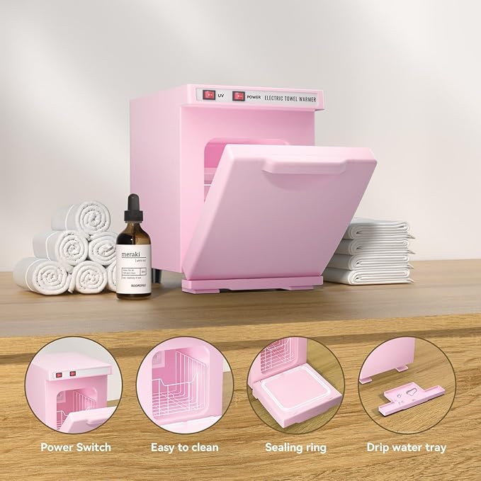 Towel Warmer 5L-Pink, 2-in-1 Professional Mini Small Hot Towel Warmer for Spa, Facial Towel Cabinet for Solo Estheticians, Small Salons & Home Spa (Fits 10-15 Towels)