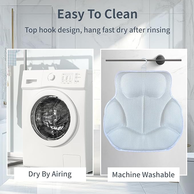 Luxury Bath Pillows for Tub with 4D Mesh Fabric - Thick and Soft Ergonomic Head Neck Back Support, Quick-Drying White Bath Pillows with Anti-Slip Suction Cups, Spa Gift for Adults and Seniors