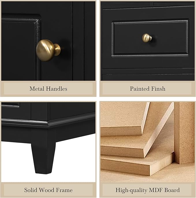 36" Bathroom Vanity with Sink, Harper & Bright Designs Free Standing Single Vanity Set with 3 Drawers and One Door with Storage Racks, Solid Wood Storage Cabinet with Ceramic Basin for Bathroom, Black