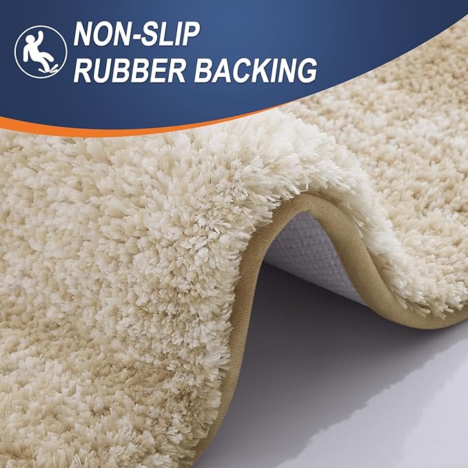 OLANLY Bathroom Rug Set 2 Piece, Soft Absorbent Microfiber Bath Rug Set, Non-Slip, Machine Wash Dry, Plush Shaggy Bath Mats for Bathroom (30"x20"+24"x16", Tan)