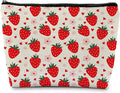 Cut Red Strawberry Makeup Bag Portable Cosmetic Bag Zipper Pouch Toiletry Bag for Purse, Strawberry Stuff Gifts for Women Girls