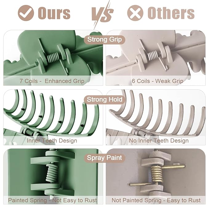 TOCESS Hair Claw Clips for Women - 8PK Large Neutral Matte Jumbo Hair Clips for Thick, Thin, Long, Short, Curly Hair Girls, Big Jaw Clip Set for Daily Use (Forest Green)