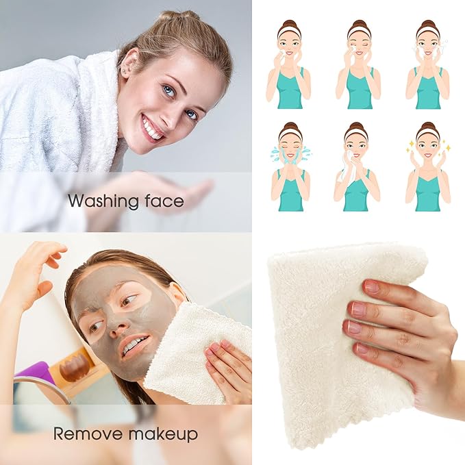 Syhood 12 Pieces Face Wash Cloth 12 x 12 in Makeup Remover Cloths Towel Coral Velvet Facial Microfiber Soft Fast Drying Facial Cleansing Towel for Face(White)