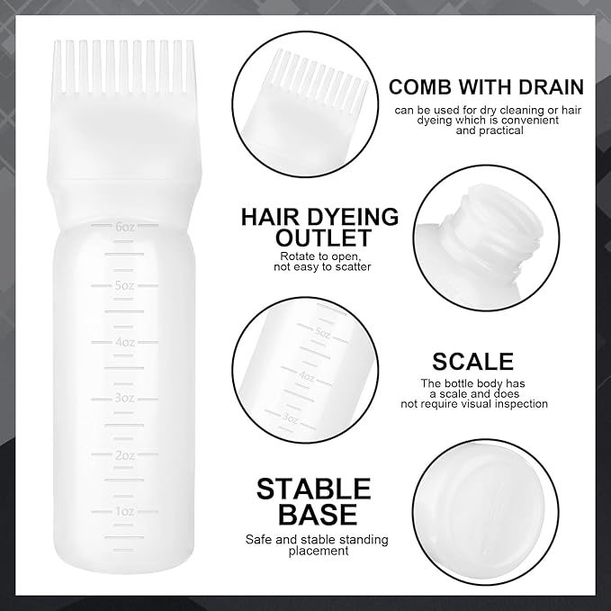 Root Comb Applicator Bottle Oil Applicator for Hair Dye Hair Oiling Bottle with 2 Type Caps and Graduated Scale (White)