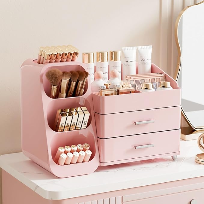 Makeup Organizer with Drawers for Vanity,Spacious Cosmetic Display Case,Perfect Storage Solution for Your Beauty Essential (ALL Pink)