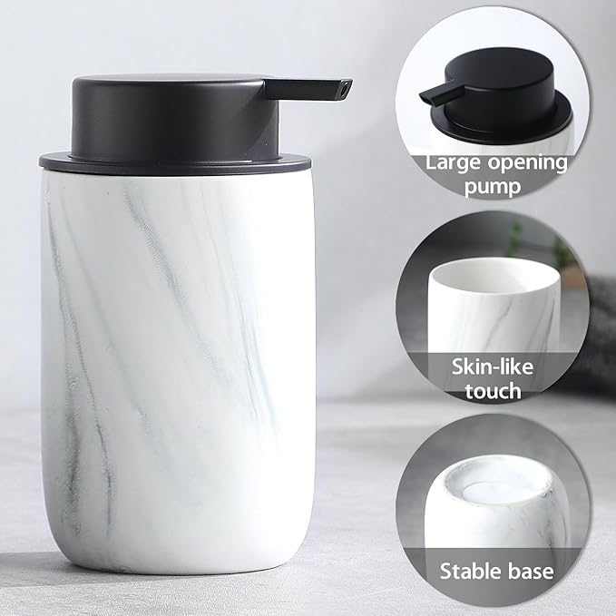 White Marble Soap Dispenser Set- Modern Ceramic Hand Soap Dispenser for Bathroom Liquid Soap for Farmhouse Kitchen Bathroom Decor 2 Pack