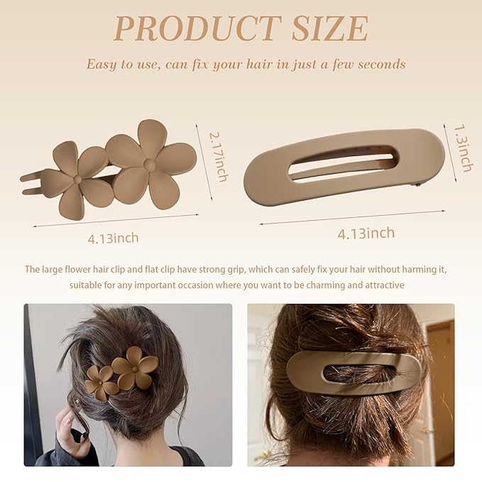 8PCS Flat Hair Claws Matte Non-Slip Clips for Women, Strong Hold Hair Accessories for All Hair Types, Daily Wedding Party Date Beach Use (Style3(Combo))