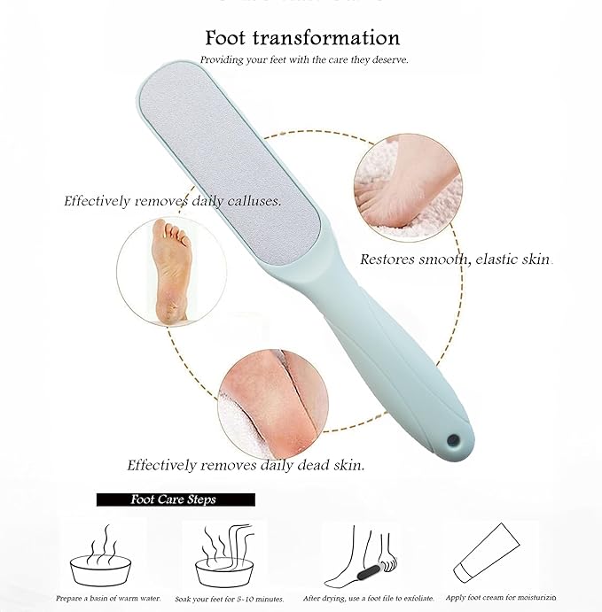 Dual-Sided Professional Pedicure Foot File - Stainless Steel Callus Remover for Hard Skin, Dry and Wet Use, Home or Salon Care, 2 Pack (Green & Pink)