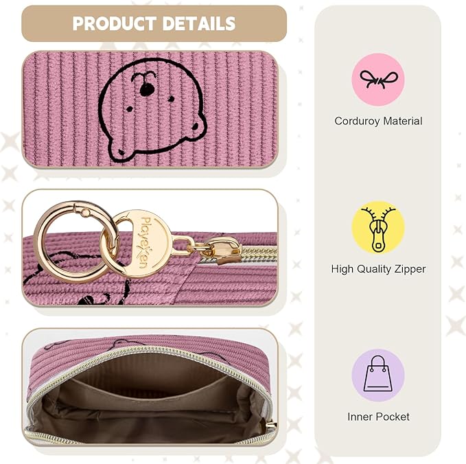 Period Bag for Teen Girls, Corduroy Sanitary Napkin Storage Bag, Menstrual Pad Pouches Tampon Holder for Purse (Bears-Khaki)