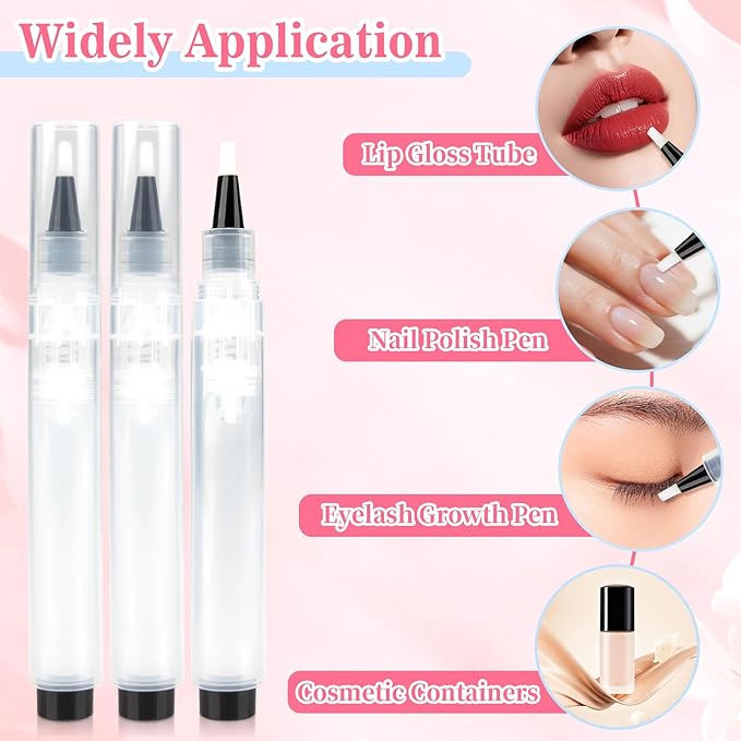 Cuticle Oil Pen Refillable - Empty Nail Oil Pen with Brush Tip Reusable Press Applicator Transparent Cosmetic Containers for Nail Oil Eyelash Growth Liquid Cosmetic Lip Gloss (3 Pack 6ml)