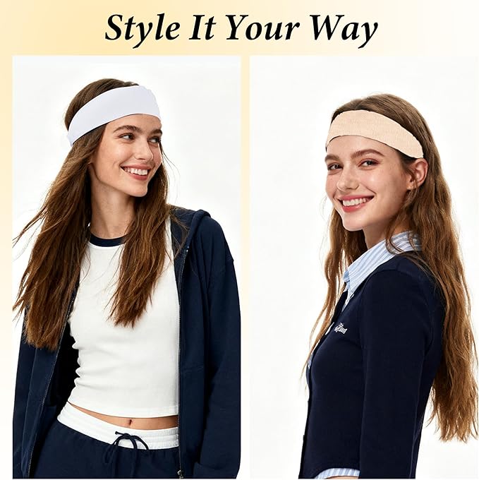 Headbands for Women Non-Slip Workout Hair Bands, 6 Pack Stretchy Athletic Soft Sweatbands, Elastic Cloth Fabric Headband, Fashion Head Bands for Yoga Running Sports Gym Sports Exercise