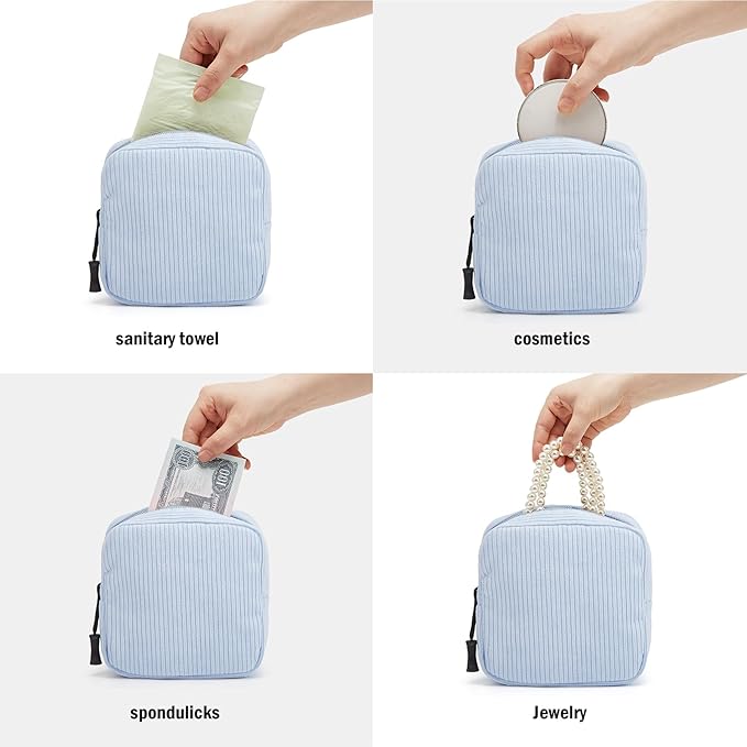 Small Makeup Bag for Purse,Mini Cosmetics Bag cute Zipper corduroy Cosmetic Pouch Storage Pouch Travel Toiletry Organizer for Women Girls(Blue)