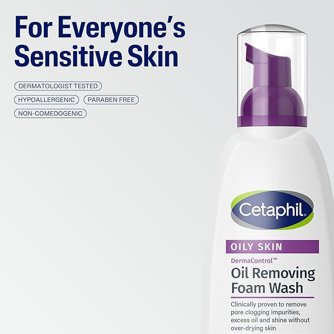 Cetaphil Pro Oil Removing Foam Wash, Foaming Facial Cleanser, Fragrance Free Formula Suitable for Sensitive Skin, 8 Fluid Ounce (Pack of 3)