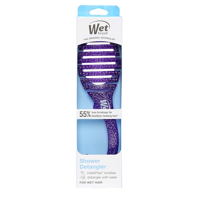 Wet Brush Shower Hair Brush Detangler - Exclusive Ultra-soft IntelliFlex Bristles - Minimizes Pain And Protects Against Split Ends and Breakage - Comb For Women, Men, Wet & Dry Hair - Purple Glitter