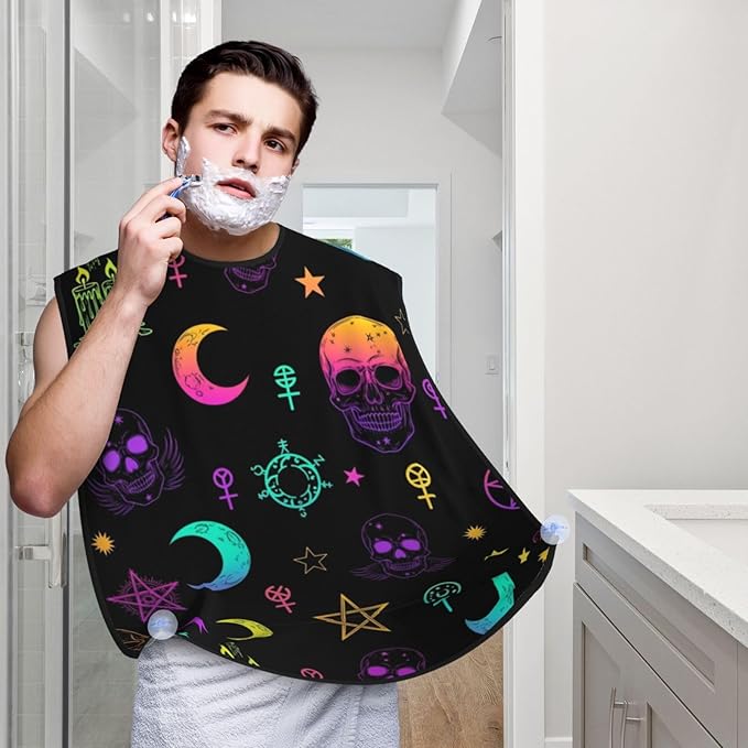Professional Beard Bib, Non-Stick Hair Catcher Apron Waterproof, Shaving Grooming Essential for Men Dad, Witch Frogs Goth Moon Skull Mushroom Shave Bib