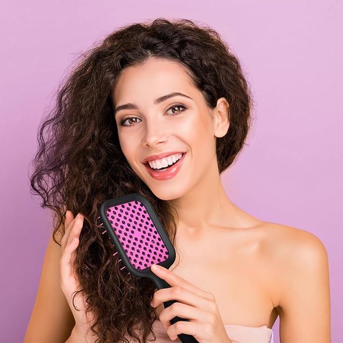 Vented Detangling Brush for Curly Thick Hair, Wave-Shaped Bristles for Scalp Massage, Anti-Tangle Hairbrush for Women, Men and Teens, Purple
