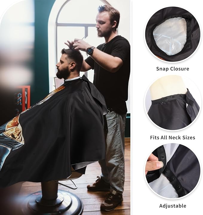 Professional Hair Cutting Cape with Neck Duster Brush, Waterproof Salon Barber Cape with Snaps, Barber Accessories