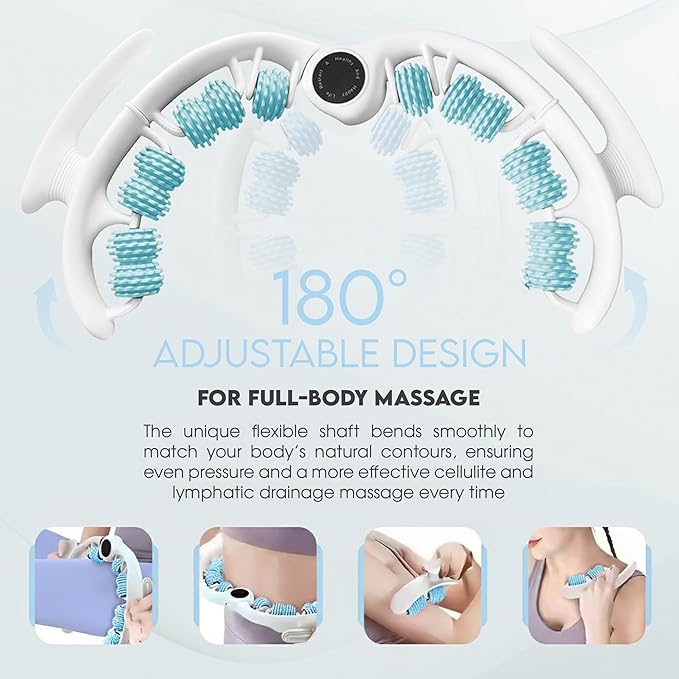 Cellulite Massage Roller, Fascia Blaster, Lymphatic Drainage Massager, Relieve Muscle Soreness, Body Sculpting Tool with Detachable Handles for Thighs, Legs, Buttocks, Gift Exfoliating Brush (Blue)