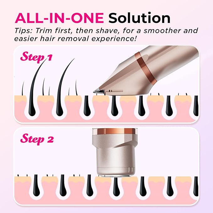 Bikini Trimmer for Women Pubic Hair: IPX7 Waterproof Electric Razors - Rechargeable Electric Body Shaver for Legs, Underarms, Bikini Line- Christmas Gifts for Women (Rose Gold)