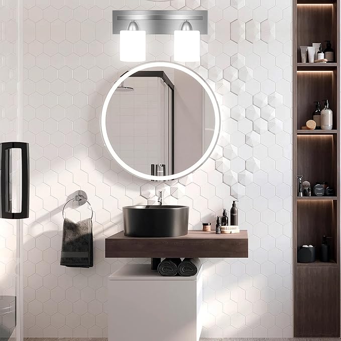 PARTPHONER - Bathroom Vanity Light Fixture - Over Mirror - Modern Glass Shade - Brushed Nickel, E26 Base, 2-Light