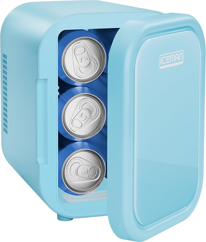 Iceman Portable Mini Fridge – Fits 6 x 12 oz Cans, Cooler and Heater Mini Fridge for Bedroom, Car, Office, Dorm and Skincare, AC/DC Car Plug-Compatible - Blue