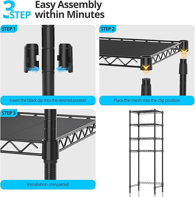 4-Tier Mini Fridge Shelf, Heavy Duty Adjustable Storage Shelf, Ultimate Organizer Rack for Mini Fridge, Microwave & Appliances, Maximizes Space Saver in Dorm, Kitchen, Office & Garage, Black