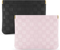 Sightor 2PCS Pocket Cosmetic Bag for Purse, Checkered Makeup Bag Portable Leather Cosmetic Bag for Women, Coin Purse Lipstick Cosmetic Accessories Organizer Travel Cosmetic Pouch (Black, Pink, L)