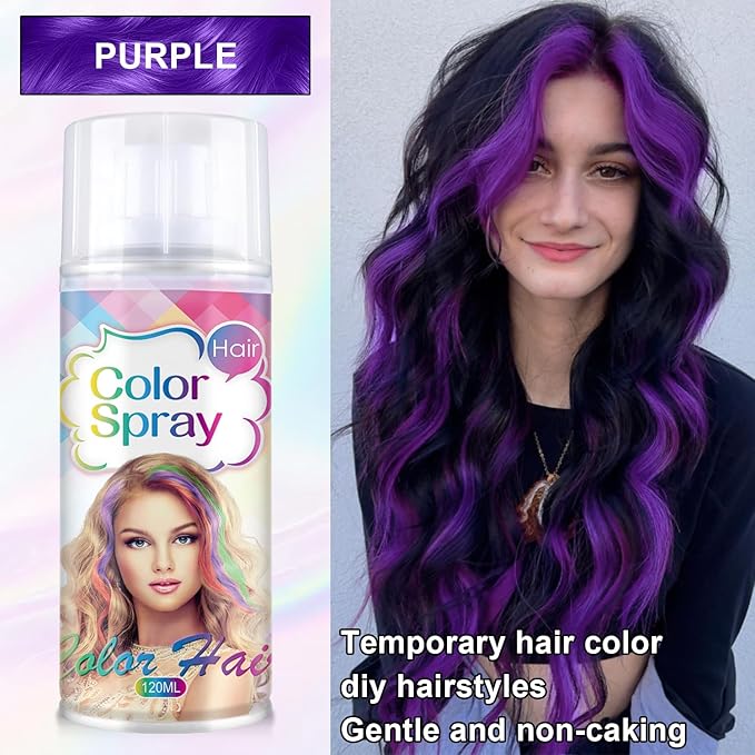 Temporary Hair Color Spray, Purple One-Time Use Hair Color Dye for Women and Kids, Disposable Natural Hair Dye-On 1-Day Washable for Cosplay Party DIY,Christmas Party, Halloween (Purple)
