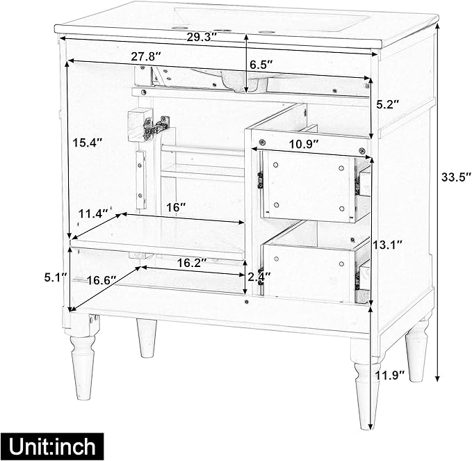 Harper & Bright Designs 30" Bathroom Vanity with Sink, Free Standing Bathroom Vanity Set with Flip Drawer, 2 Drawers, and Adjustable Shelf, Wood Storage Cabinet with Ceramic Basin for Bathroom, Green