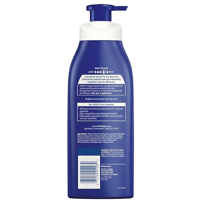 NIVEA Original Moisture Body Lotion with Vitamin E,48-Hour Body Moisturizer for Normal to Dry Skin,16.9 Fl Oz Pump Bottle,(Pack of 2)