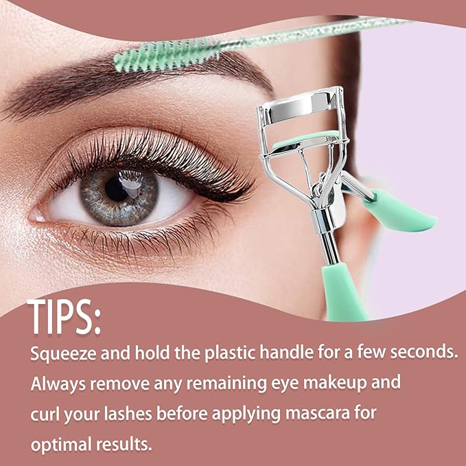 BenePoint Eyelash Curler, Lash Curler with Bonus 4Pcs Replacement Lash Pads& 5Pcs Eyelash Spoolies, Eyelash Curler Kit Portable Travel Eyelash Curler for Eyelash Extension (Green)