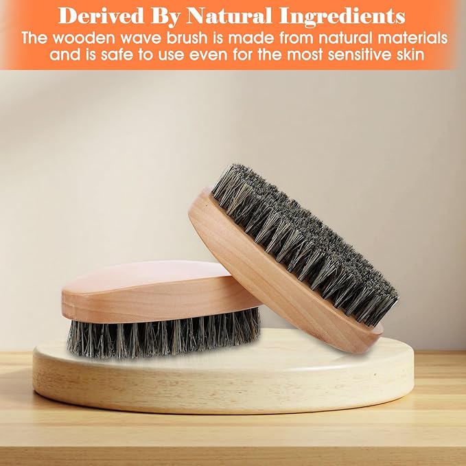 2PCS Beard Brush & 360 Wave Brush for Men, Medium Hard Palm Brushes for Laying Down 360 Waves, Wooden Handle, Soft Nylon Brushes For Fuller, Thicker Hair, Beard & Mustache