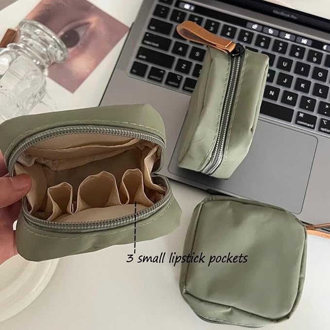 Hekyip Mini Cosmetic Bag, Travel Makeup Pouch, Portable Waterproof Cosmetic Pouch for Girls Women, Mini (Mini Beige)