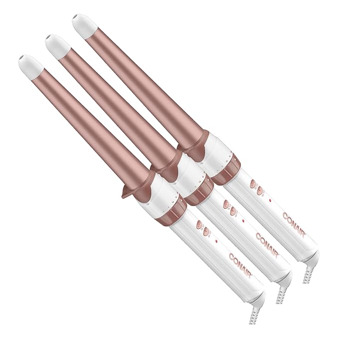 Conair Double Ceramic Tapered Curling Wand,Hair Wand Tapers 1¼ Inch to ¾ Inch to Produce Beachy Waves,30 Heat Settings,for All Hair Types and Textures,White,(Pack of 3)