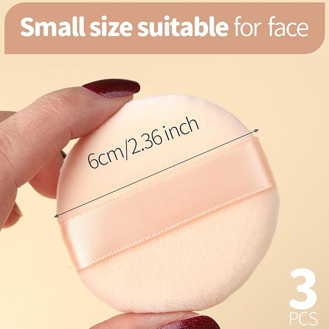 Teenitor 3Pcs Powder Puff 2.36 Inch, Soft Powder Puffs for Face Powder, Small Makeup Puff for Loose Pressed and Setting Powder with 3 Cases, Nude