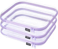 YQBRA 3 Pack Clear Hard Shell Zipper Case, See-Through Hard Plastic Organizer Pouches with Zipper for Travel, Toiletries, Makeup, Electronics & Pencils - Crush-Resistant Storage (L Purple)