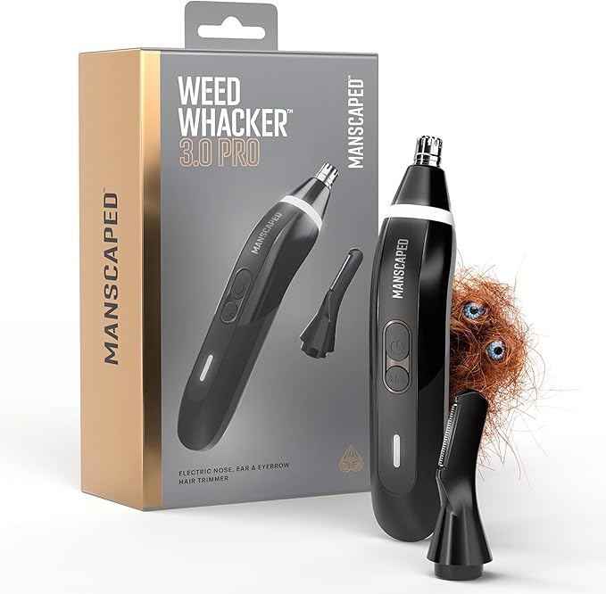 MANSCAPED® Weed Whacker® 3.0 PRO - Men's Electric Nose, Ear & Eyebrow Hair Trimmer – SkinSafe® Dual-Head System, LED Spotlight, Waterproof, Rechargeable, Travel Lock, Eyebrow Comb Attachment