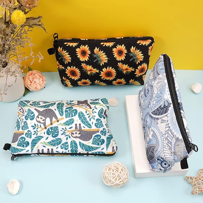 MAGEFY Makeup Bags for Women, Portable Travel Cosmetic Bag with Black Zipper Pouch Waterproof Makeup Pouch Multifunctional Small Bag for Women (1 pack, blue flower 0175)