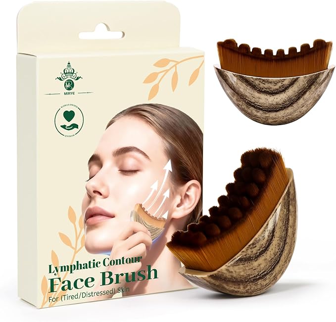 2026 New Lymphatic Contour Face Brush, 2 PCS Manual Lymphatic Drainage Massager, Natural Makeup Brushes with Durable Soft Bristles, Ergonomic Facial Cleansing Brush for Sculpting L