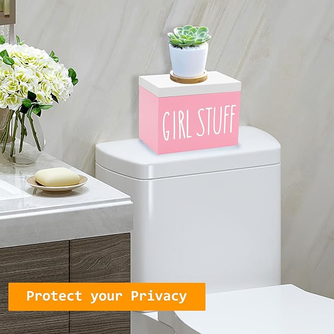 Tampon Holder for Bathroom, Feminine Product Organizer Pad Case Holder with Lid Feminine Hygiene Pad and Tampon Period Organizer for Bathroom Accessories Box Girl Stuff (Pink)