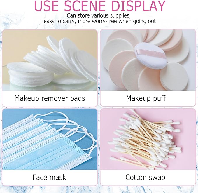 3-Piece Portable Travel Pad Holder - Bathroom Vanity Countertop Storage Organizer - Cotton Ball & Swab Dispenser - Transparent