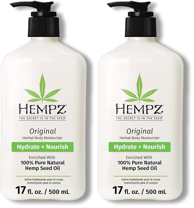 Hempz Original,Natural Hemp Seed Oil Body Moisturizer with Shea Butter and Ginseng,Original Scent,Floral Banana,17 Fl.Oz (Packaging may vary),(Pack of 2)