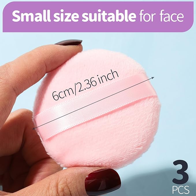 Teenitor 3Pcs Pink Powder Puff, 2.36 Inch Powder Puffs for Face Powder, Soft Applicator for Loose Pressed Powder, Small Makeup Puff With 3 Cases