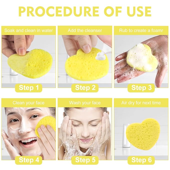 50-Count Facial Sponges Compressed, 100% Natural Cellulose Face Sponge Professional Cosmetic Spa Sponges for Face Cleansing, Exfoliating Mask, Makeup Removal for Travel and Home, Yellow