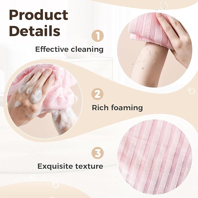 Exfoliating Shower Towel, 2-in-1 Towel, Premium Scrub Wash Cloth for Body Face, Exfoliating Towels-Body Scrubber with 2 Sides for All Skin Types (Black)