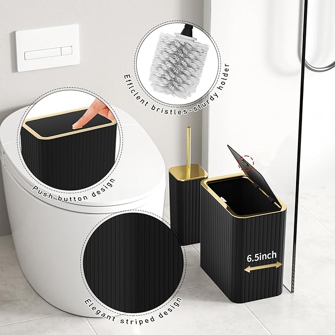 Bathroom Accessory Set - Bathroom Set, 12PC Bathroom Accessories Set, Black Bathroom Accessories Set, Mini Trash Can, Toilet Brush, Trash Can & Soap Dispenser