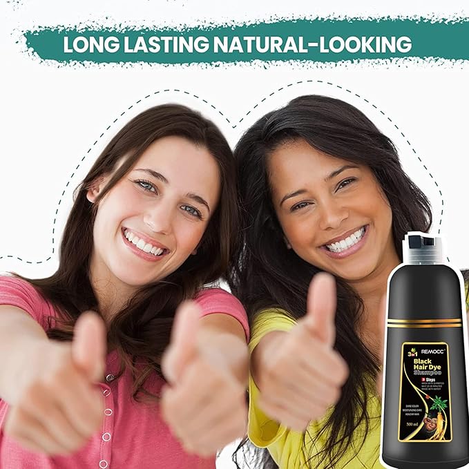 Instant Hair Dye Shampoo for Women Men, Hair Coloring Shampoo for Gray Hair, 500ml Herbal Ingredients 3 in 1 Black Hair Dye - 100% Gray Coverage Coloring in Minutes Hair Dye 16.9 Fl Oz (Black)