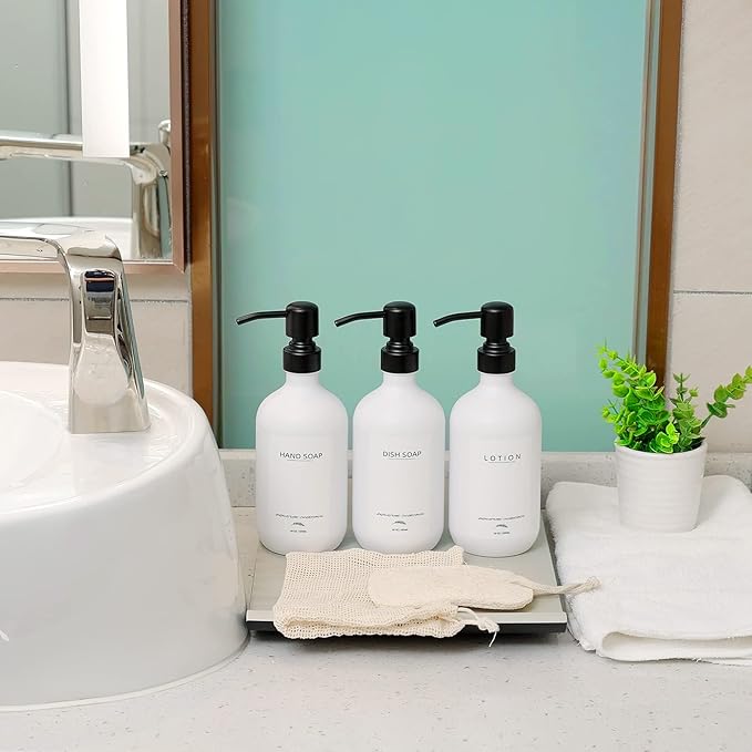 Shampoo Dispenser for Shower Wall Mount, No Drill Shampoo and Conditioner Dispenser with Matte Pump and Waterproof Labels, Shower Soap Dispenser Wall Mounted for Home Bathroom - White
