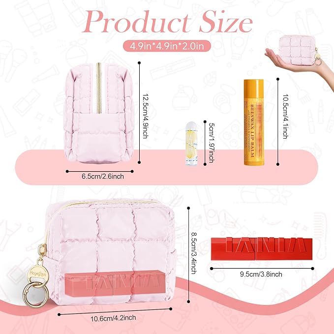 Puffy Mini Makeup Bag, Cute Quilted Small Cosmetic Bag for Purse, Portable Travel Makeup Pouch for Lipsticks, Chapsticks, Earphone, Credit Card, Birthday/Wedding/Christmas Gifts (Black)