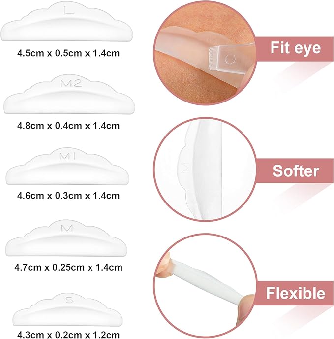 Maitys 20 Pieces Lash Lift Pads Rods Silicone Eyelash Perming Curler and 30 Pieces Y Shape Eyelash Brush, Silicone Perming Curler Makeup Tools, Reusable Lash Lifting Pads(Clear)